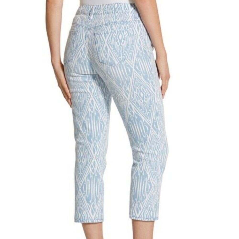 Chicos Platinum Denim Crop Jeans Size 0 Blue Tribal Ikat Boho Print US 30 Waist